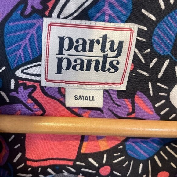 Party Pants Vacation Button up Shirt Short Sleeve top Neon 80s Lizard chameleon - Picture 3 of 11